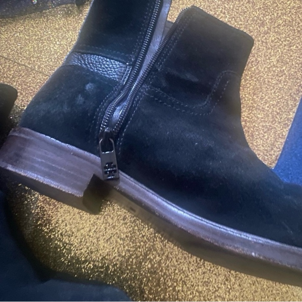 TORY BURCH Frm ITALY RIDER ZIPPER SUEDE LEATHER BLACK GOLD GORG Boots 8M VNTG - Picture 6 of 6